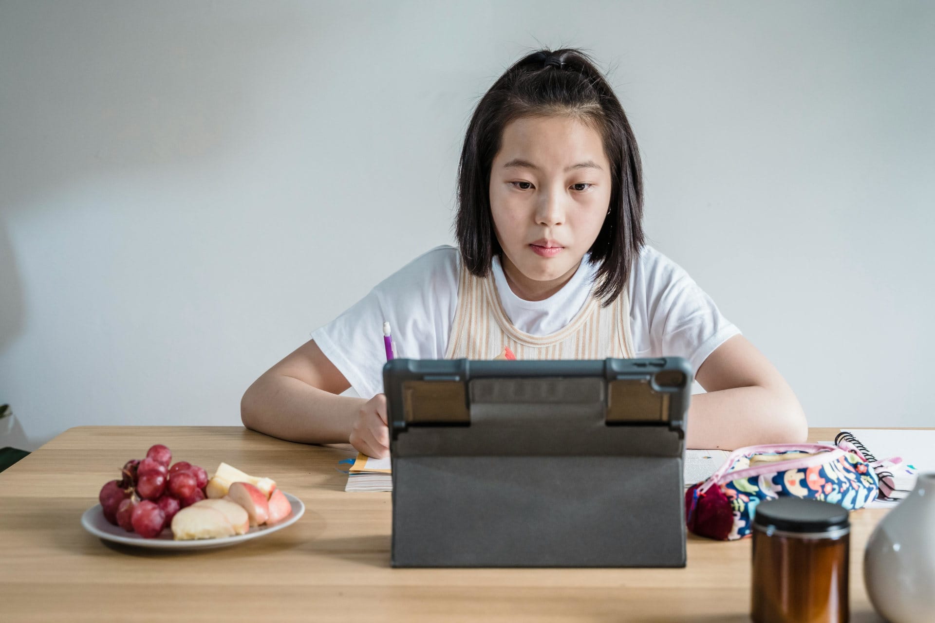 Girl studying with iPad